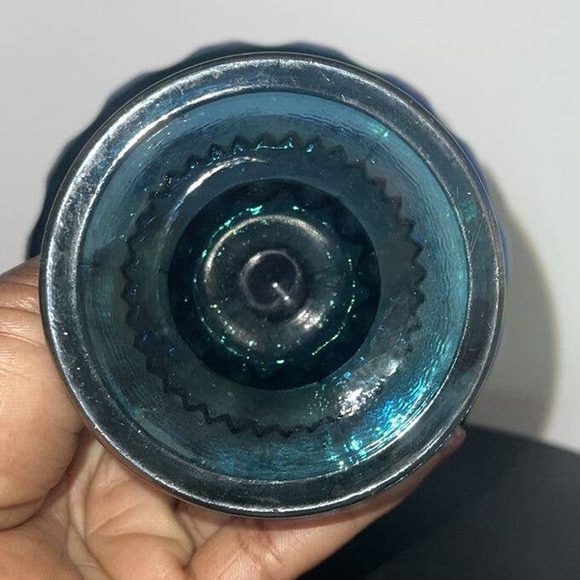 Vintage Indiana Glass Kings Crown, Blue Carnival Glass Compote Pedestal Bowl - Picture 3 of 6